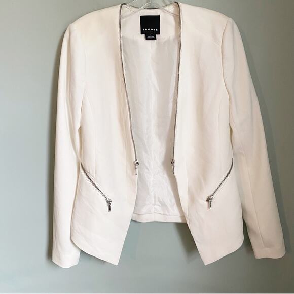 Trouvé White Zipper Open Front Blazer - Picture 1 of 5